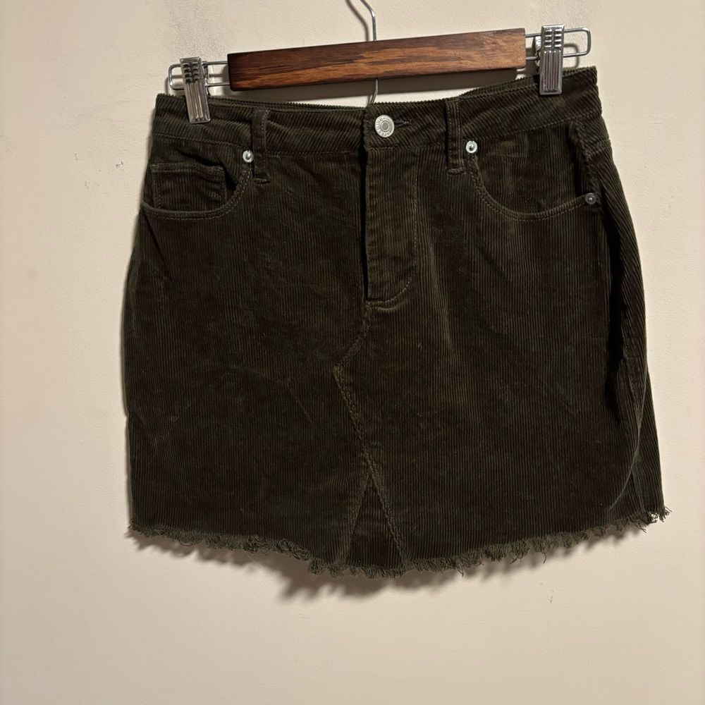 Love Tree Skirt Corduroy Green Short Raw Hem- Size Small